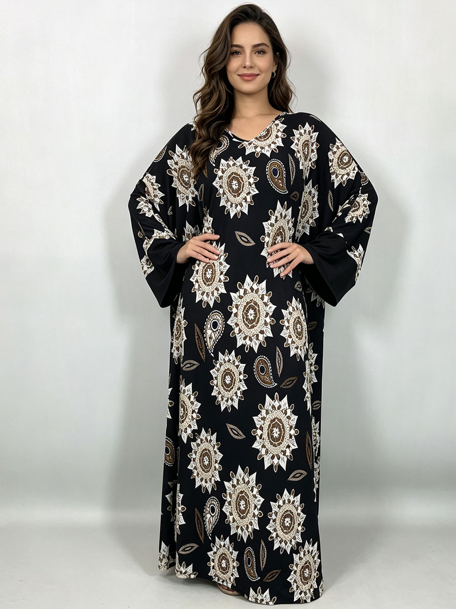 Boho Summer Beach Maxi Dress - Maxikleid in Übergröße für Damen, Schwarz,