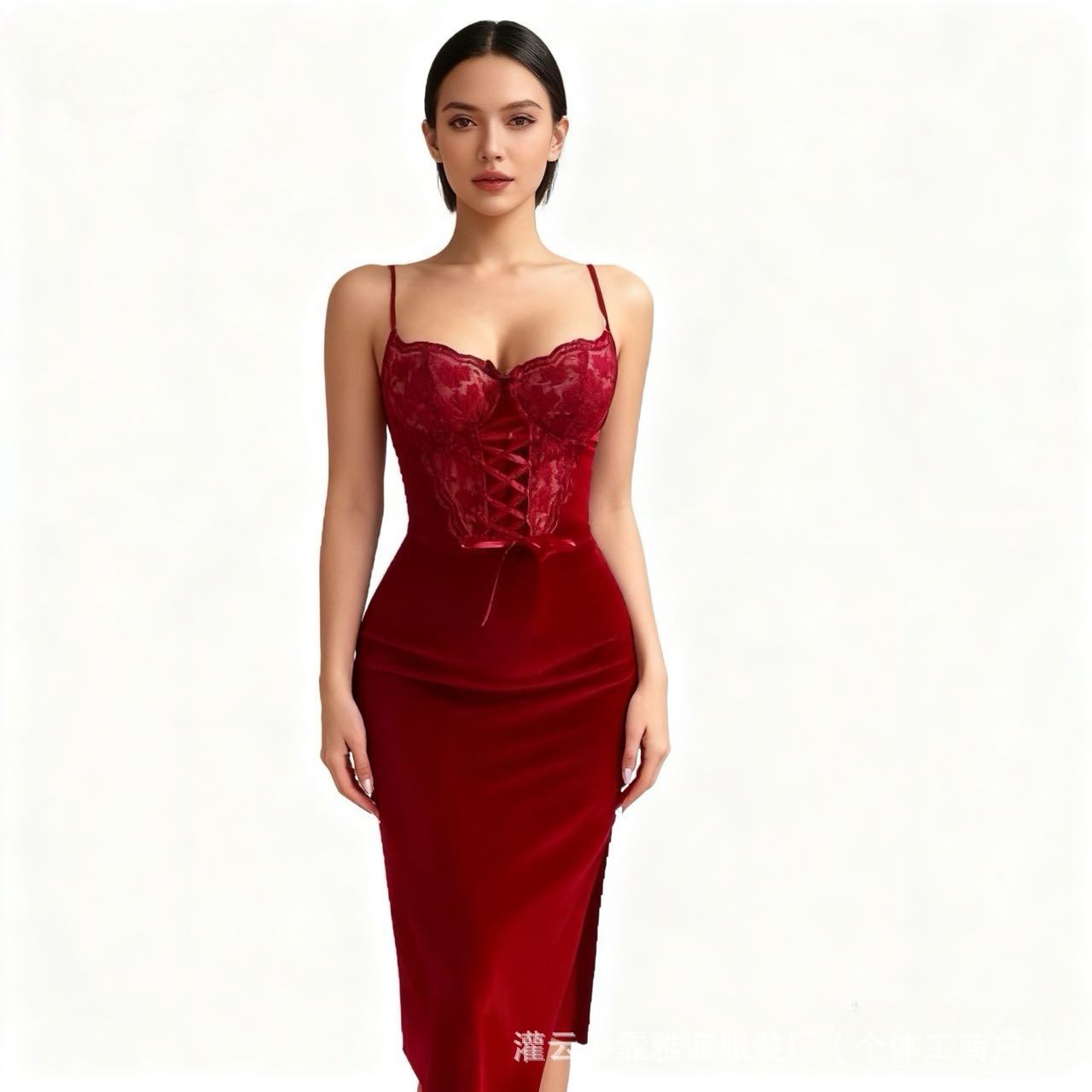 Sexy Mesh Sheer Bodycon Dress - Plus-Size Sexy Transparentes Netz-Camisole Einfarbiges Spitzen-Korsett-Midikleid