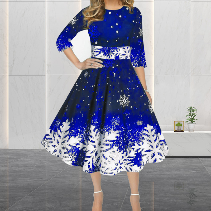 French Vintage Floral Midi Dress - Winter Weihnachten Kleider Frauen Vintage Robe