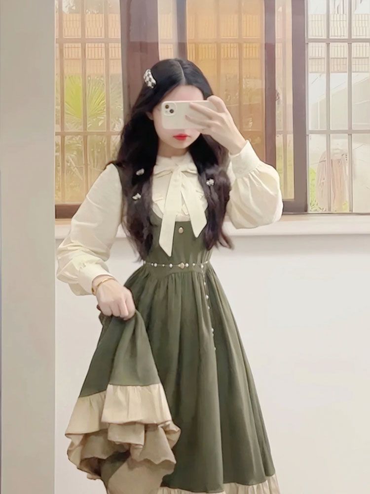 Korean Style A Line Shirt Dress - 2025, neues japanisches koreanisches Kawaii Preppy-Lolita-Design,