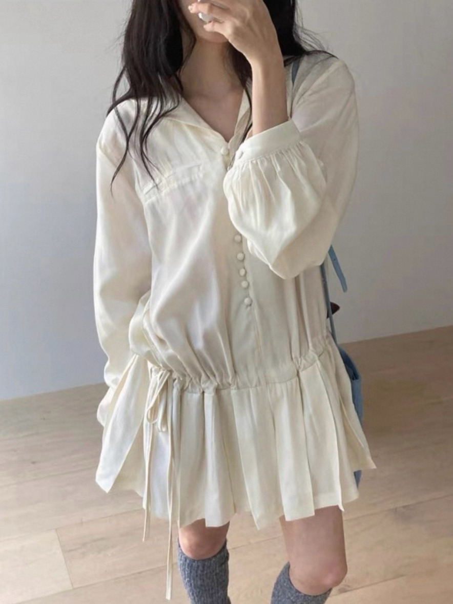 Korean Style A Line Shirt Dress - Schlankmachendes Langarm-Hemdkleid für Damen, schickes, individuelles,