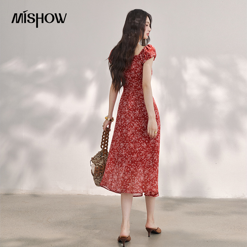 MISHOW Damen Vintage Rotes Blu – French Vintage Floral Midi Dress Bewertung und Preis