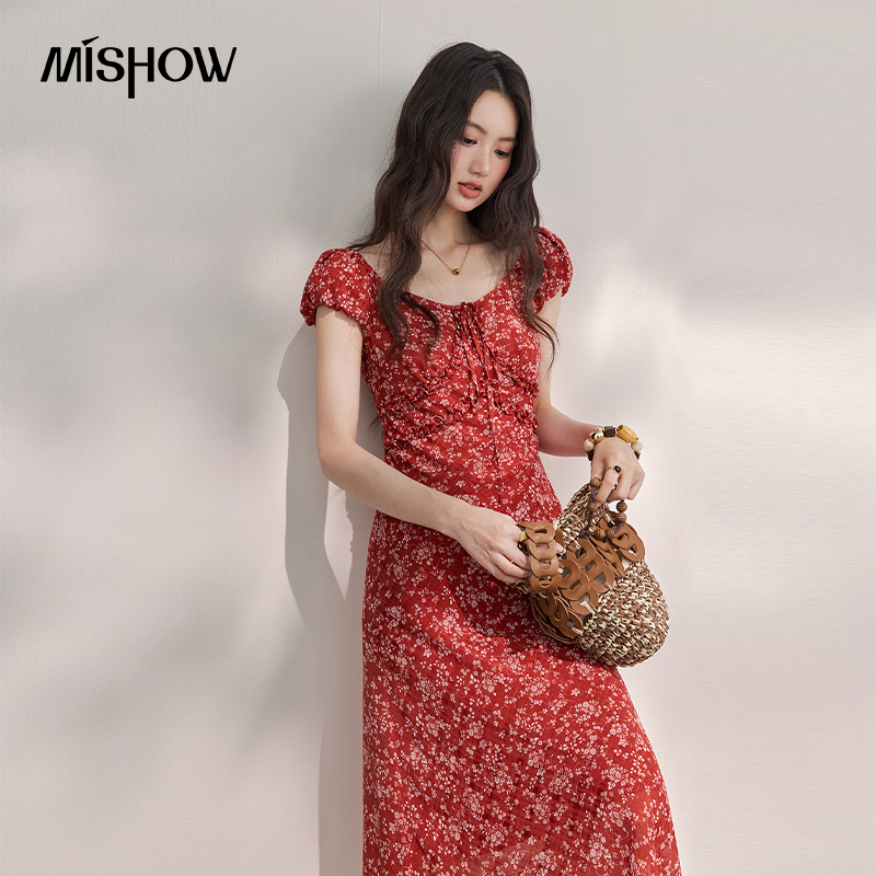 MISHOW Damen Vintage Rotes Blu – French Vintage Floral Midi Dress Bewertung und Preis