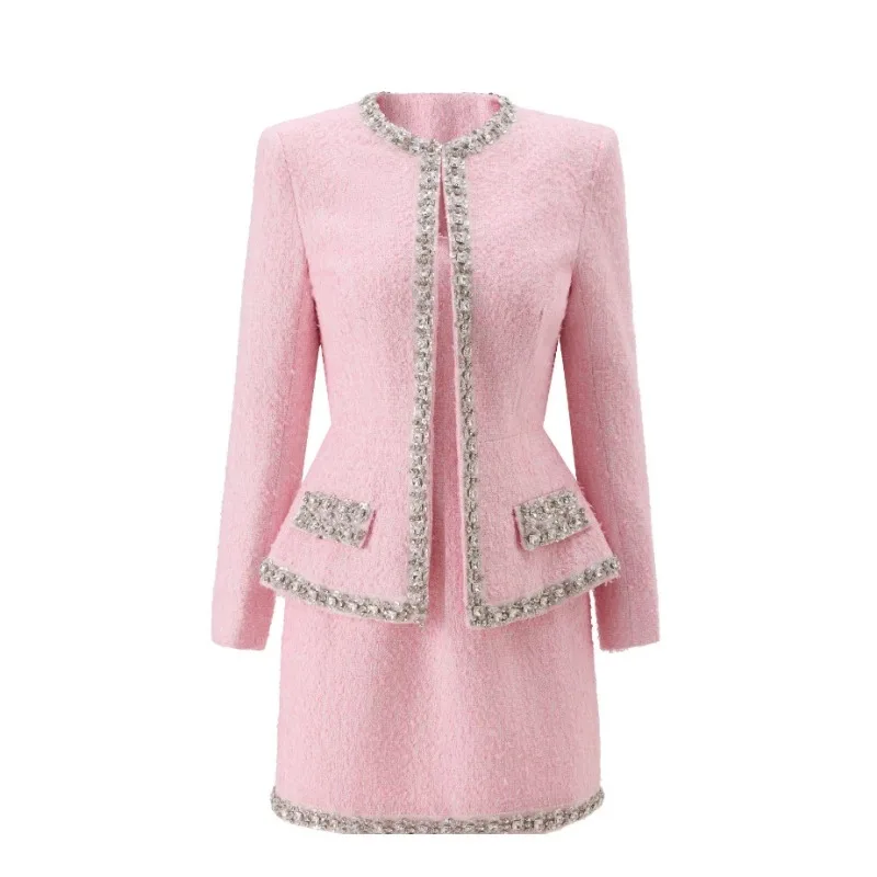 Premium Rosa Tweed Damen Zweit – Tweed Two Piece Blazer Dress Bewertung und Preis