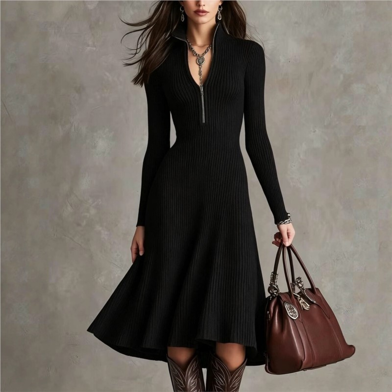 Geripptes Strick-Midikleid für – Bodycon Long Sleeve Ribbed Dress Bewertung und Preis