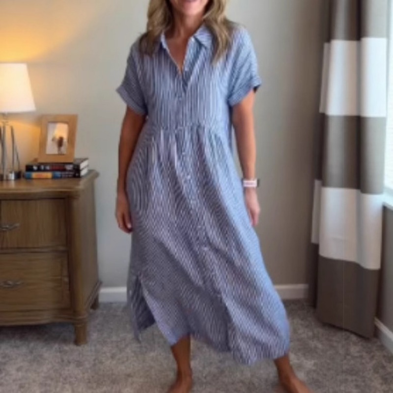 Damen Gestreiftes Hemdkleid So – Casual Loose Linen Shirt Dress Bewertung und Preis